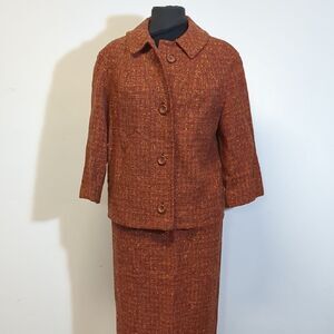 Vintage 1970s Pendleton Orange Tweed Jacket Skirt Suit Set, Size M/L